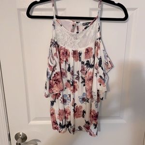 Venus White Floral Cold Shoulder Top